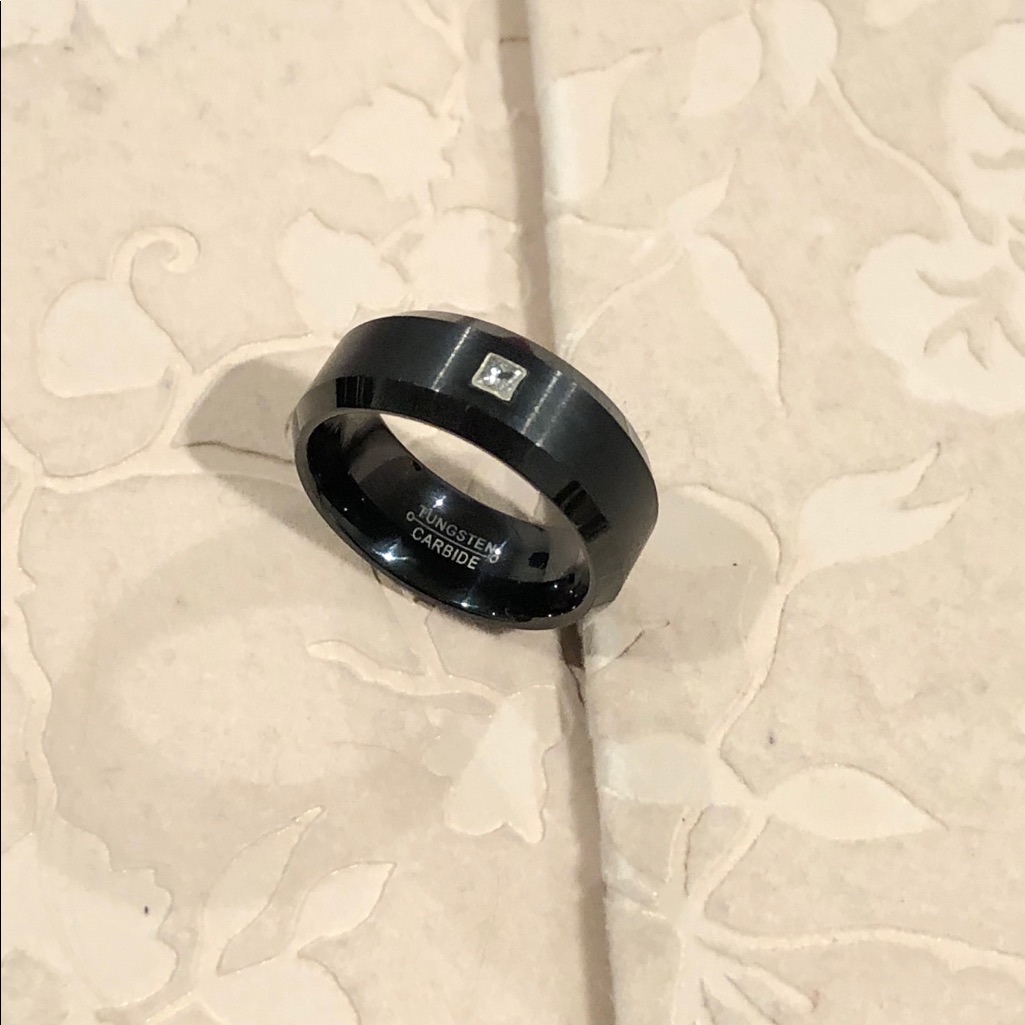 Christmas Gifts Diamond Set In 18k White Gold & Black Tungsten Ring